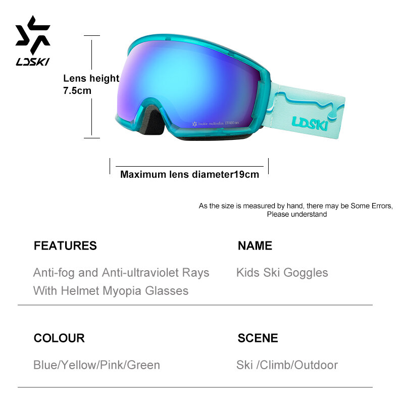 LDSKI Kid's Ski Goggles Multi-Colors Spherical Anti-Fog PC Lens Revo Coating Children Eyewear Snowboard Glasses for Girls Boys