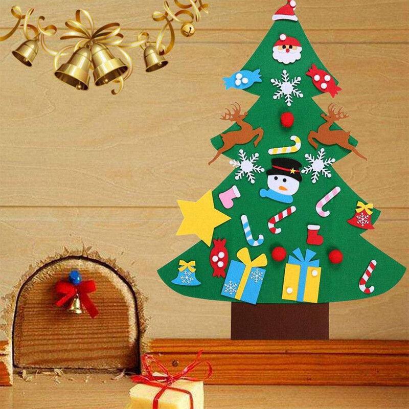 DIY Felt Christmas Tree With Reusable Ornament Non-Woven Hanging Xmas Festival Decoration Craft Set For Wall Door