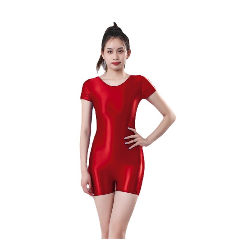 Sexy Women Oil Glossy Shiny Elastic Bodysuit Sheer See Through Satin Smooth Sexy Tights Bandage Shapping Leotard Candy Color