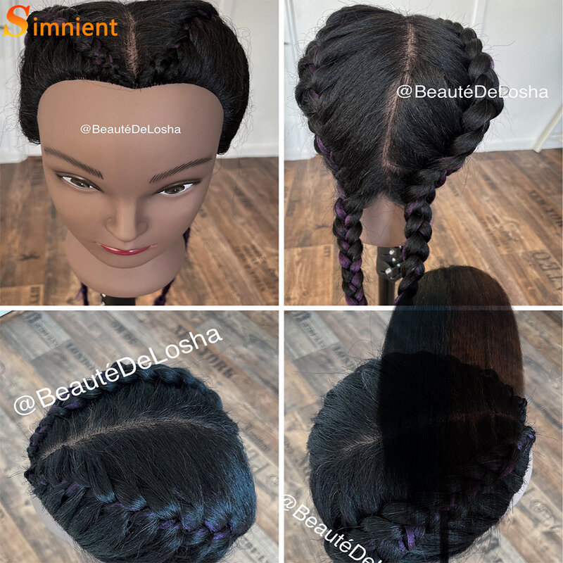 Cabeza de maniquí africano 100% cabello Real cabeza de entrenamiento de peluquería con trípode maniquí cosmetología cabeza de muñeca para Estilismo trenzado