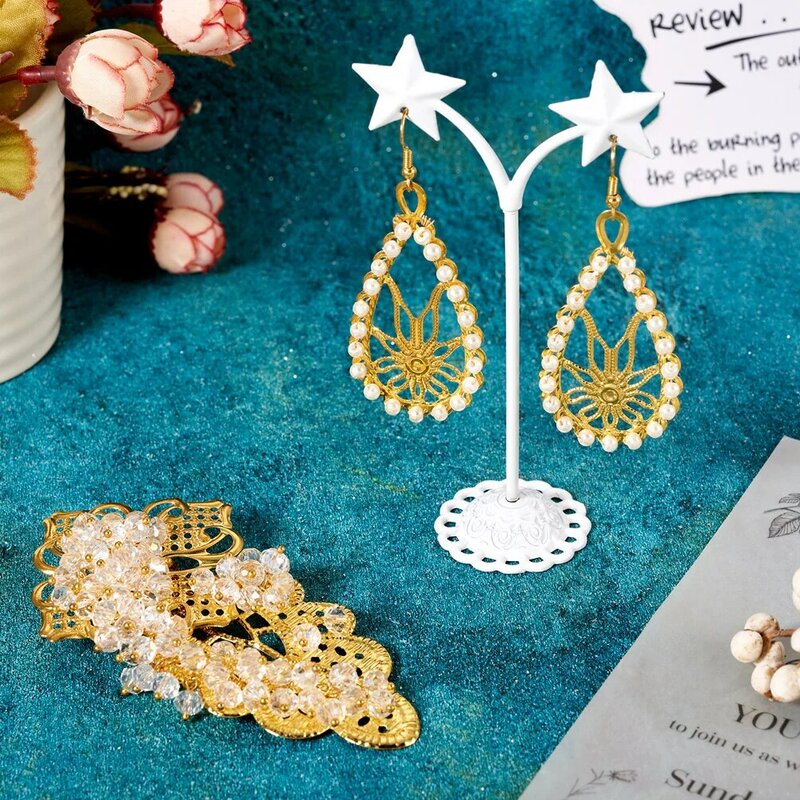 48 buah warna emas besi filigri penghubung liontin penghubung aksesoris jimat untuk DIY anting kalung membuat perhiasan