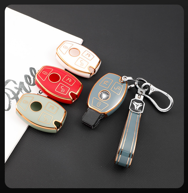New TPU Soft Fob Key Cover For New Mercedes Benz 3 Buttons Car Key Case With Gold Line Key Pouch Accessory