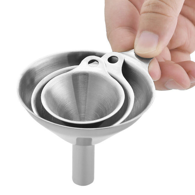 3pcs Wide Mouth Durable Transferring Liquid Stainless Steel Funnel Dry Kitchen Tools Filter Stackable Multi Function Hangable