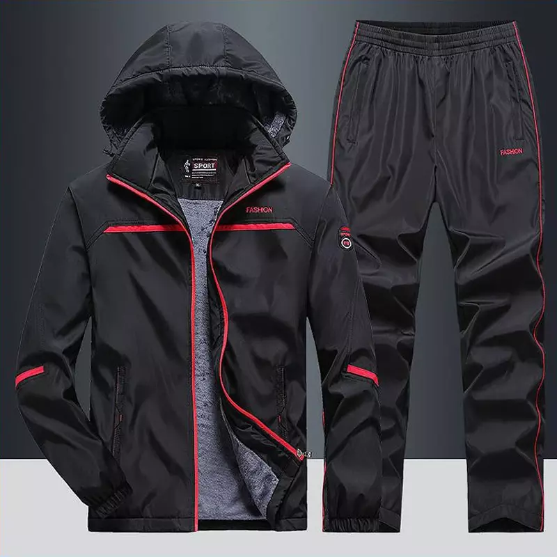Men Tracksuit Winter Sportswear Set Casual 2 Pieces Suit Plus Velvet Sport Suit Fashion Male Fitness Warm Clothing