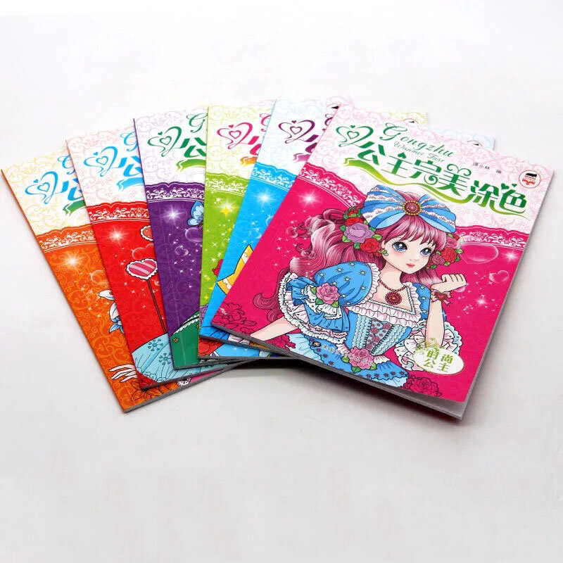 女の子のためのプリンセスカラーブック、完璧な落書きの絵の本、子供のギフト、192ページ、セットあたり6本のブック