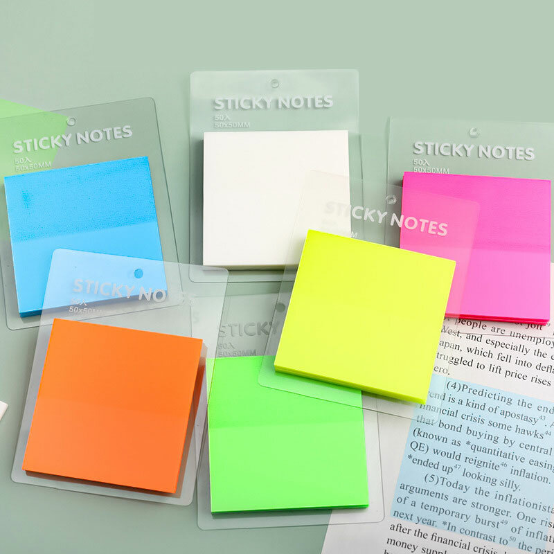 Notes autocollantes transparentes imperméables, bloc-notes transparent coloré, posté, auto-adhésif, rappel de message, bureau, école, 50 feuilles