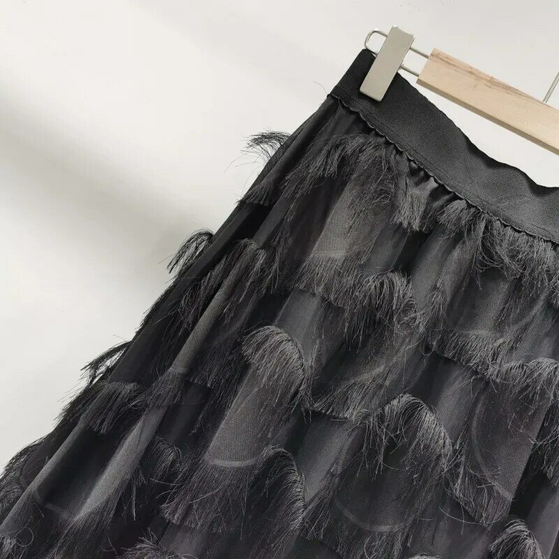 Women Casual Tulle Skirts With Bow Mid-Long Length Tutu Fairy Tiered Skirt A Line Mesh Elastic Natural Waist Skirts Dating Gifts
