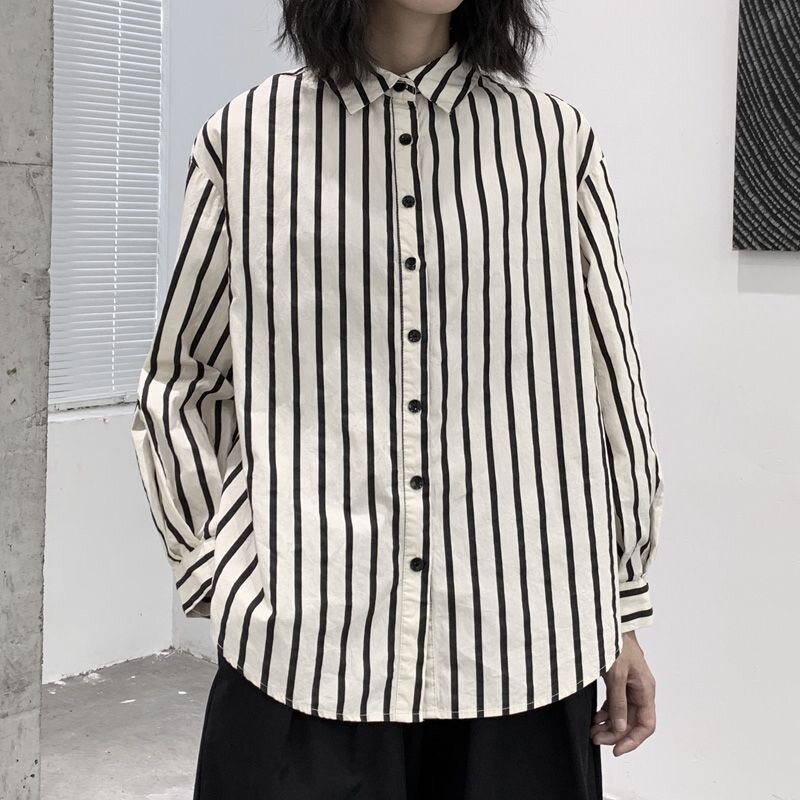 Deeptown-Blusa Vintage a rayas para mujer, camisa oversize de moda coreana Harajuku, cárdigan básico de manga larga informal, Top elegante para mujer
