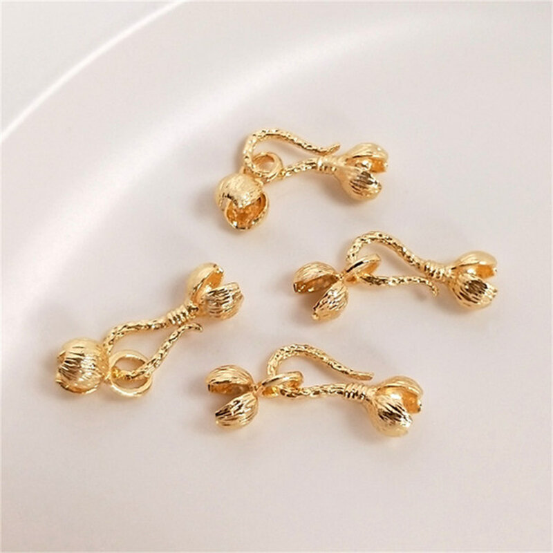 14K Gold Wrapped Flower Bud Double Clasp Fish Hook Shaped Closing Buckle Connection Buckle DIY Bracelet Accessory Material B928