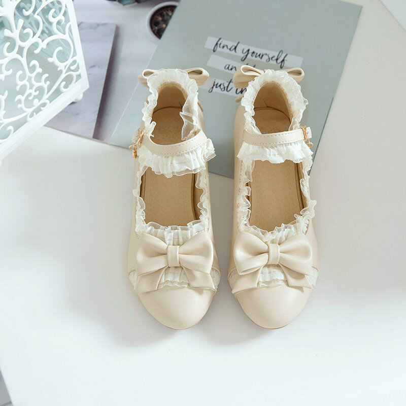 Sepatu Hak Tinggi Anak-anak Perempuan Sepatu Lolita Mary Janes Gaun Pesta Putri Ikatan Simpul Kerutan Manis Sepatu Pernikahan Ukuran 28-39