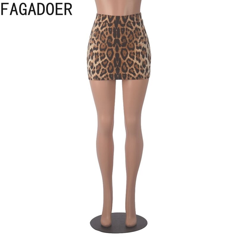 FAGADOER-minifaldas ajustadas de cintura alta para mujer, ropa de calle Sexy con estampado de leopardo, pantalones elásticos a juego, a la moda