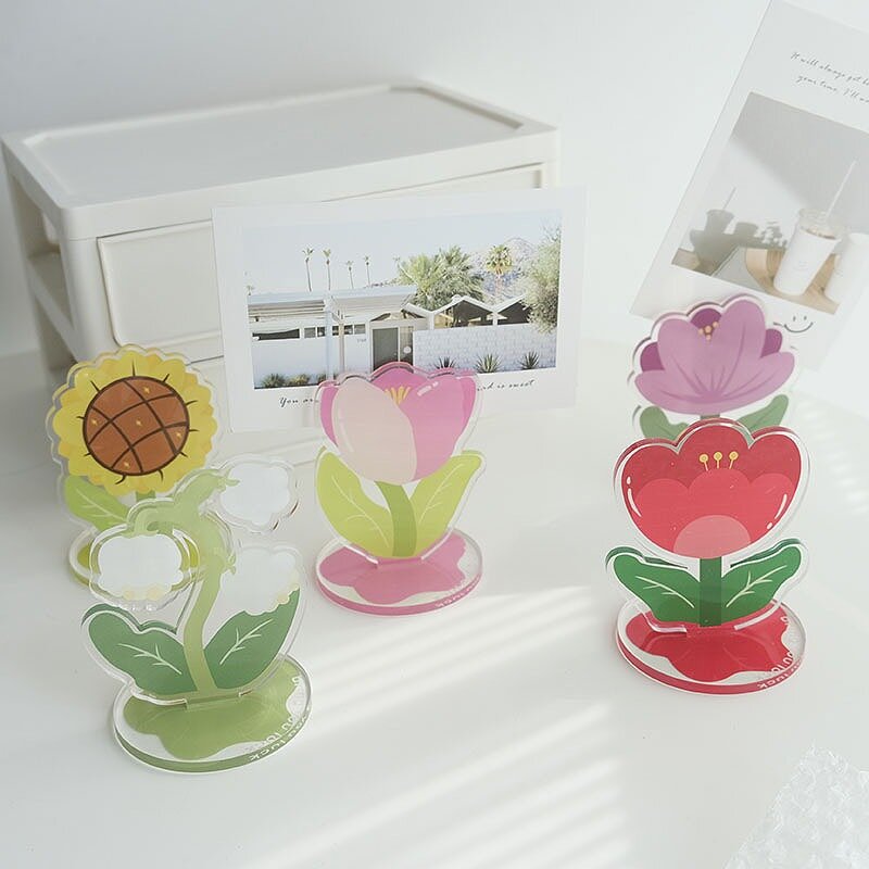 Acrylic Placement Photo Color Flowers Clip Stands Desktop Ornaments Vintage Simple Note Holder Paper Clamp Message Note Holders
