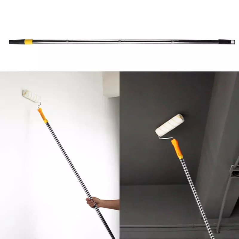 Aço inoxidável Paint Roller Extension Pole, Telescopic Stick, Haste de limpeza destacável, Pintura Handle Tools, 4 Seções, 1.1m