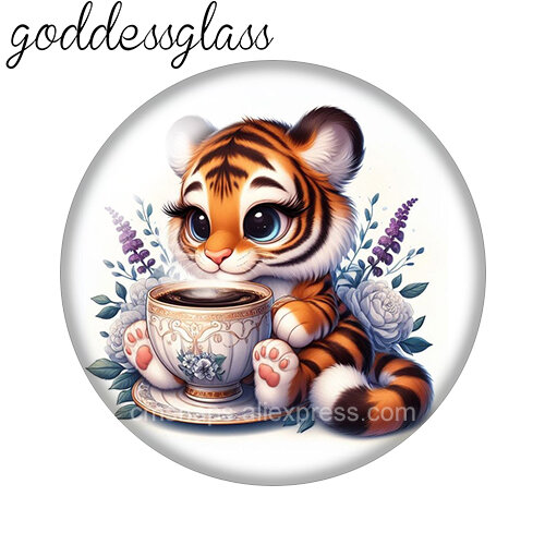New Cute cartoon Tiger Baby Lovely 10pcs mix 12mm/18mm/20mm/25mm Round photo glass cabochon demo flat back Making findings