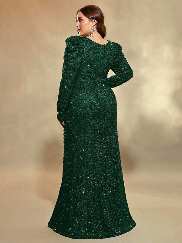 Plus Size V-Ausschnitt Langarm Hochzeits bankett Pailletten mehrfarbiges langes Kleid 4xl 5xl großes luxuriöses funkeln des Abendkleid