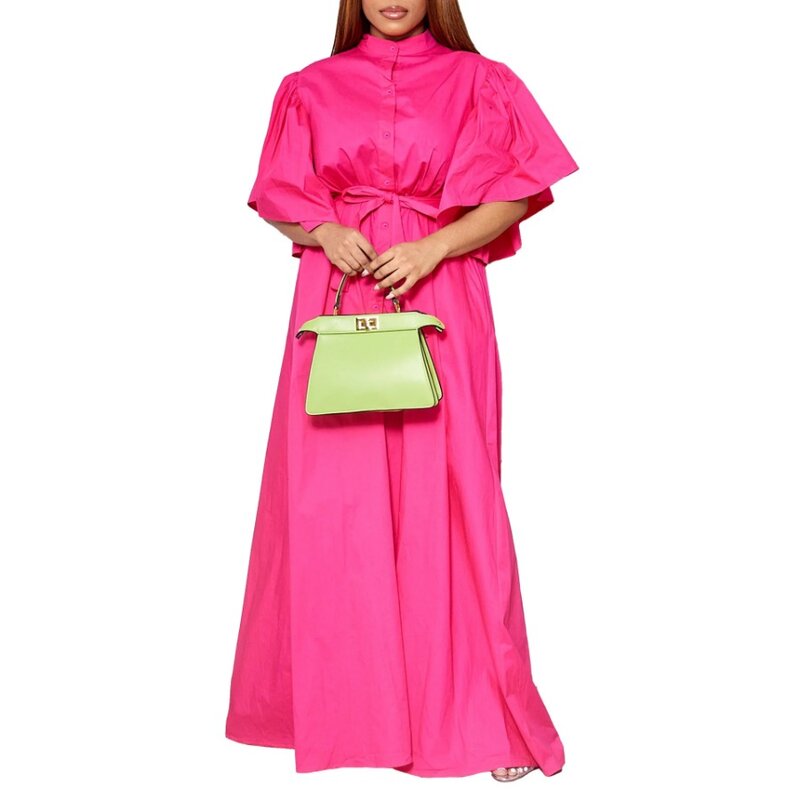 Vestido maxi feminino, vestido de poliéster, roupa dashiki, vestido elegante, meia manga, verão, £, 2024