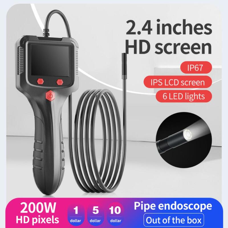 Kamera Endoskopi Industri 2.4 Inci Layar IPS HD 1080P Lampu LED 15M Inspeksi Saluran Pembuangan Borescope Detektor Tahan Air Borescope