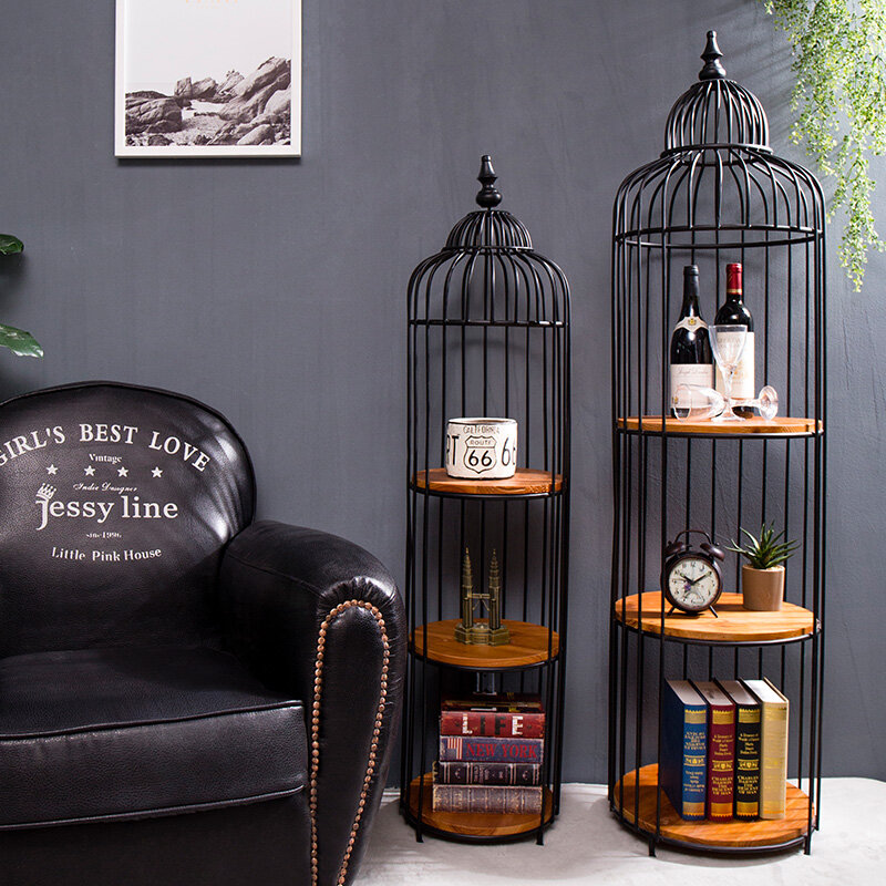 Cage à oiseaux multicouche en fer forgé nordique, ornement d'étagère T1, décoration sur pied, meubles de maison