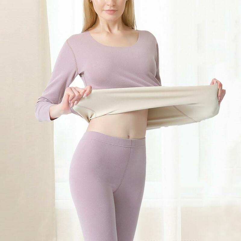 Ladies Slim Thermal Outfit Women's Winter Thermal Underwear Set Self-heating U-neck Tops High Waist Pants Seamless for Warmth