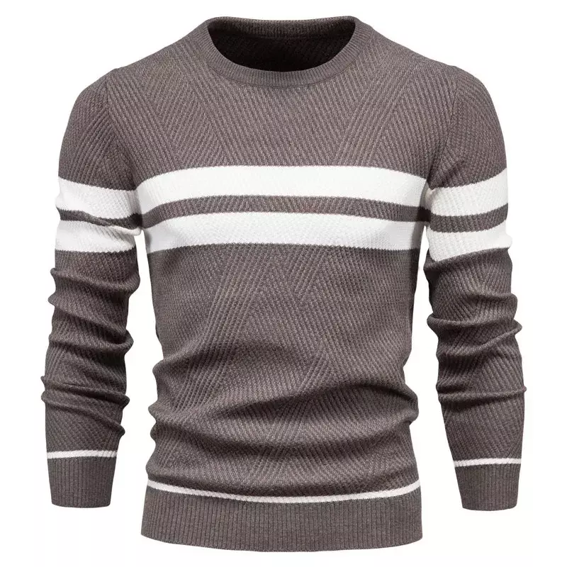 Осенне-зимние полосатые повседневные мужские свитера, вязаные пуловеры с круглым вырезом