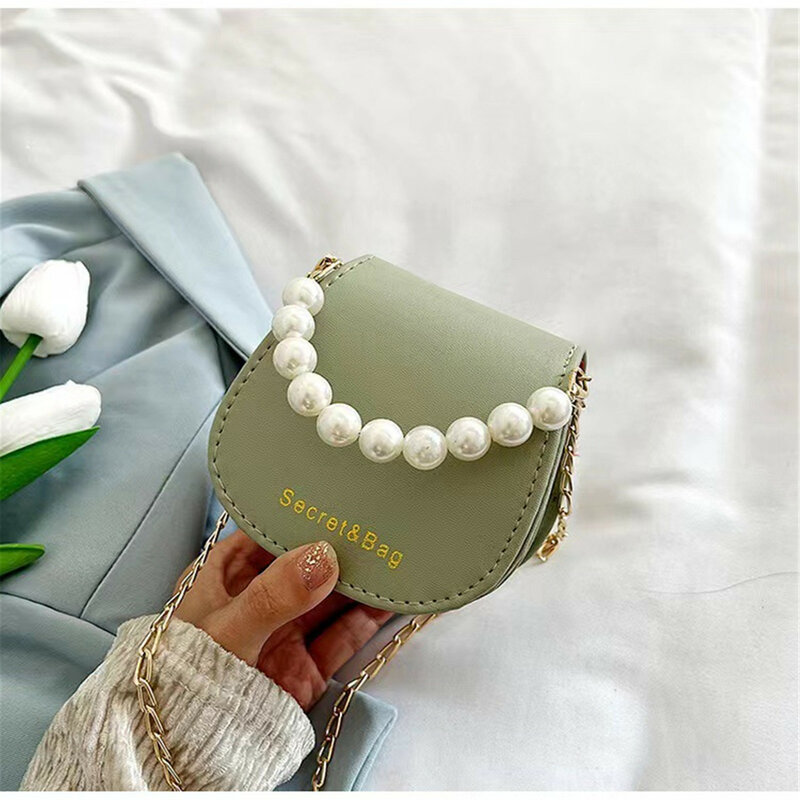 Women Fashion Mini Pearl Handbag Chain Bag New Elegant Shoulder Messenger Bag Portable Girl Crossbody Small Square Bag 2023 New