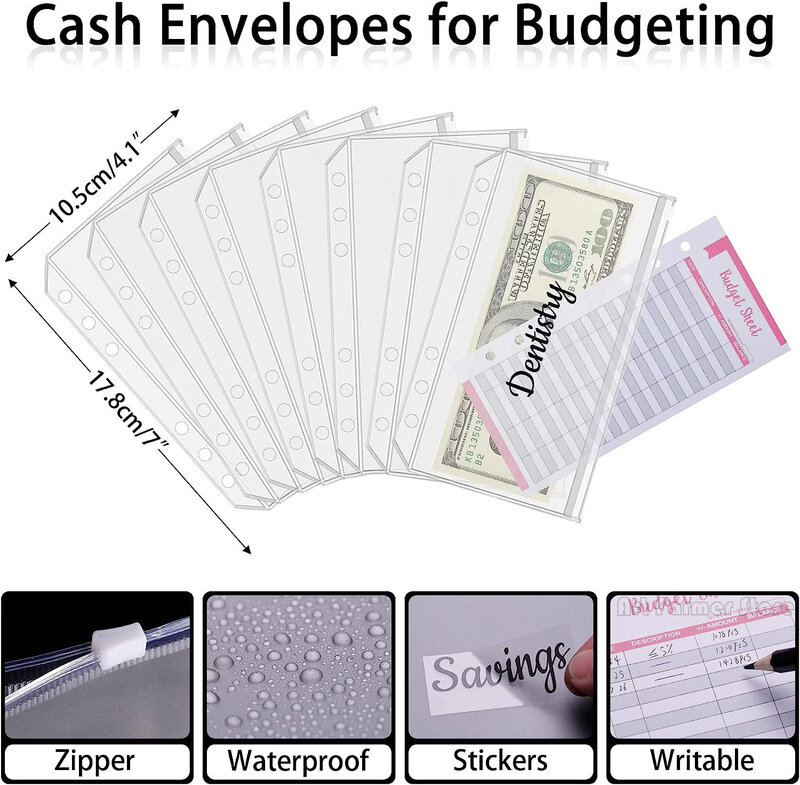 A6 Budget Binder with Cash Envelope Savings Book Budget Planner PU Leather Laptop Binder with Binder Pocket Cash Fill Folder