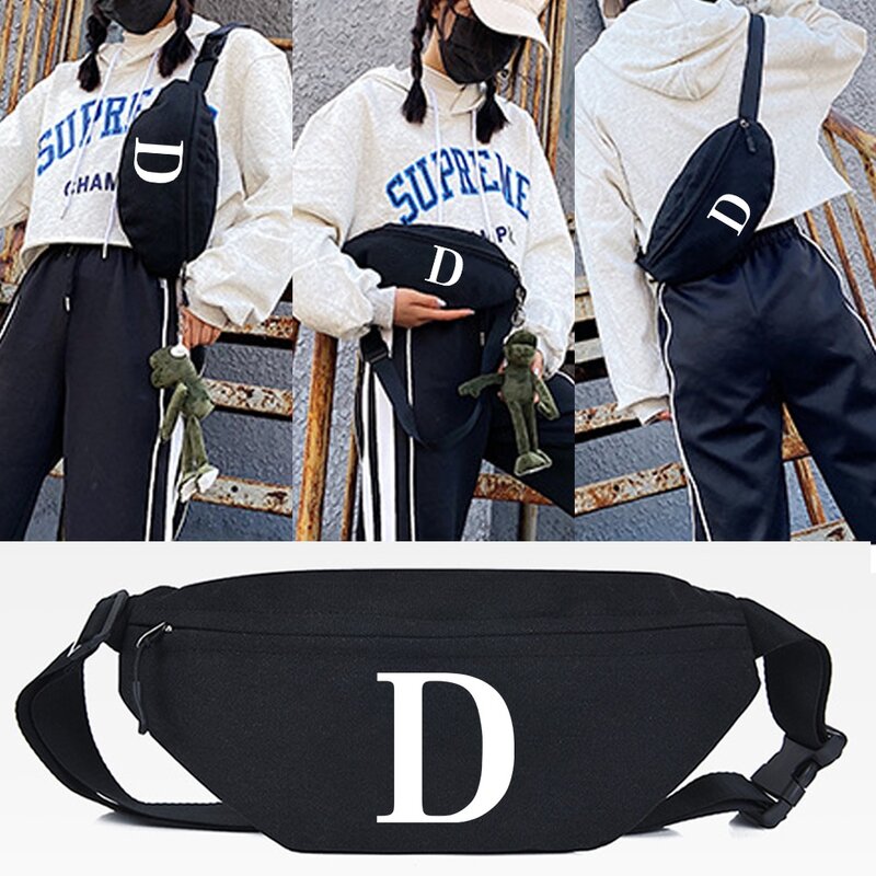 Bolso de cintura informal para mujer, bandolera deportiva con estampado de letras en D, color blanco, a la moda, con cremallera