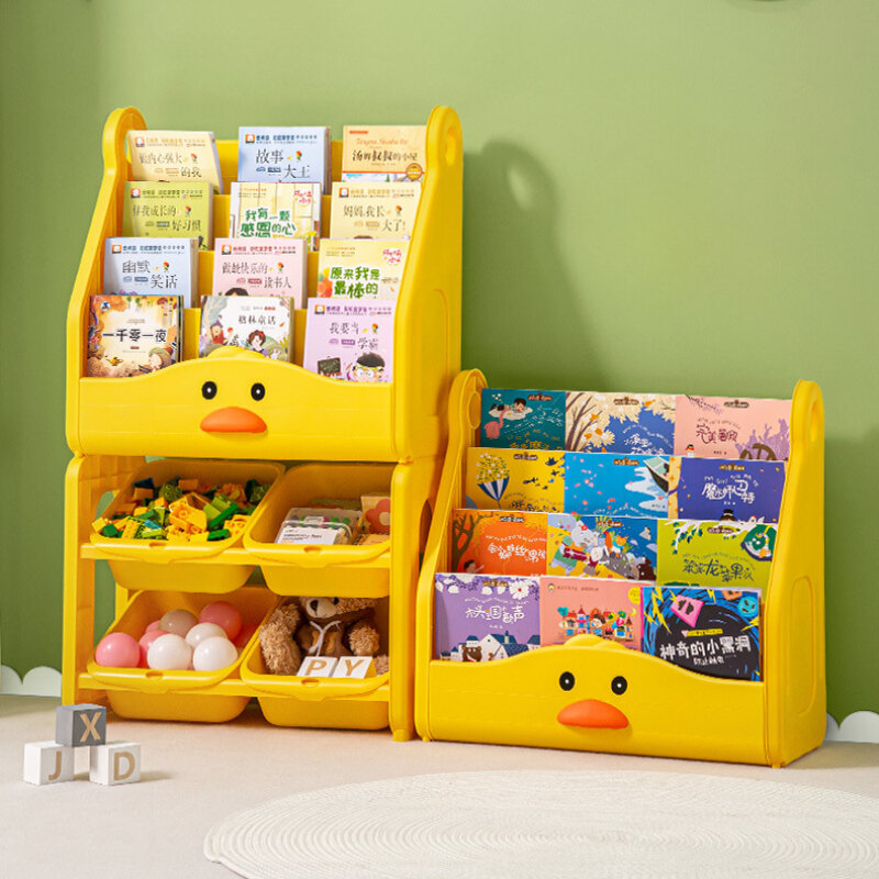 4-poziomowy regał dla dzieci w kształcie żółta kaczka, regał dla dzieci do pokoju dziecięcego, półka podłogowa w domu, plastikowe półka do przechowywania typu „ wszystko w jednym”