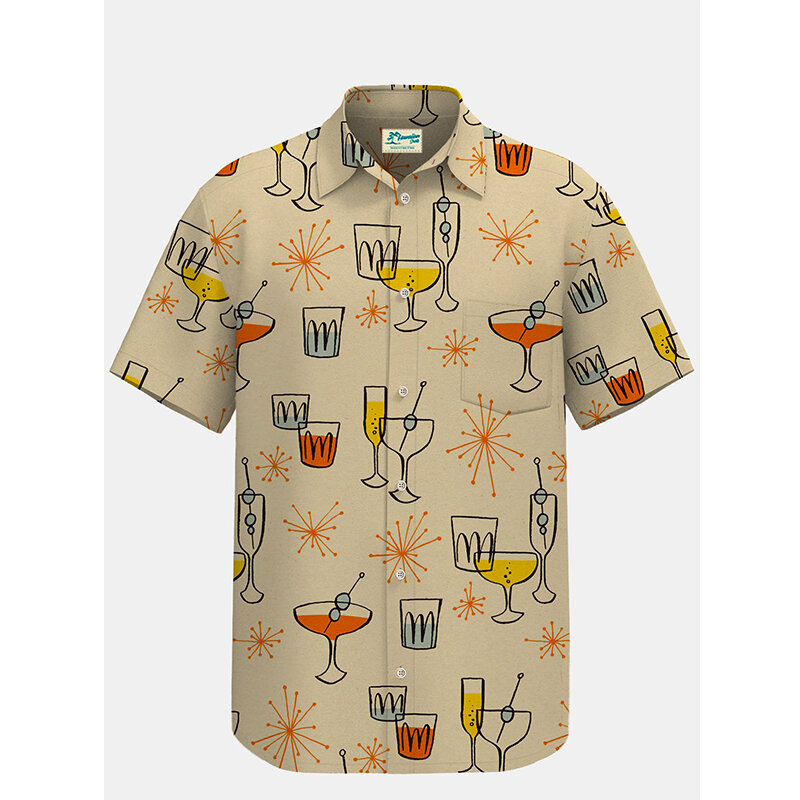 Nowe koszula męska rzeki i szczyty nadruk z krótkim rękawem w stylu kubańskim za duże hawajskie letnie Harajuku przyjęcie świąteczne męskie Camisa 4XL