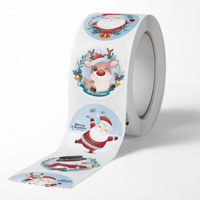 Desenhos animados Feliz Natal adesivo, etiqueta de selagem decorativa, papelaria presentes, envelop cartões, pacotes, 500pcs