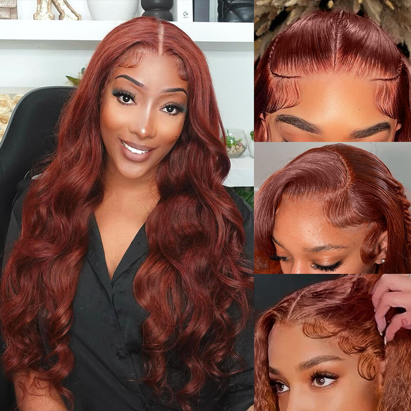 Brazilian 30 40 Inch Reddish Brown Body Wave 13x4 Lace Front Wig Human Hair 200% Water Wave 13x6 HD Lace Frontal Wigs For Women