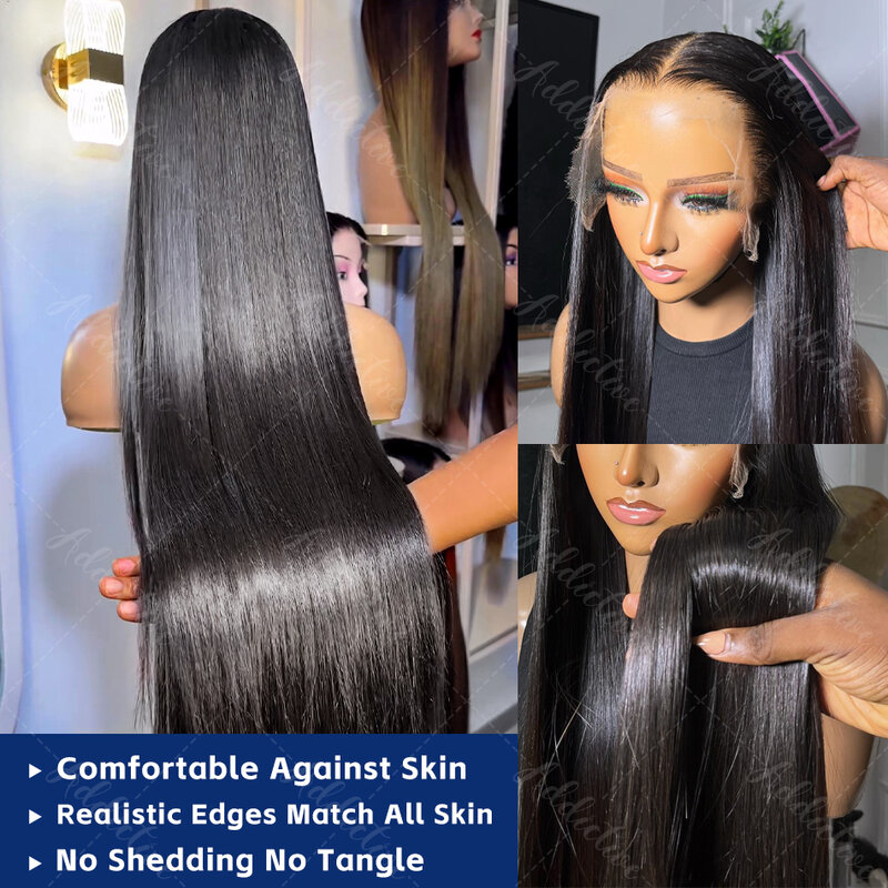 Pelucas frontales de encaje transparente para mujeres negras, cabello humano liso de hueso brasileño de 40 pulgadas, 13x4, 13x6, 100% listo para usar