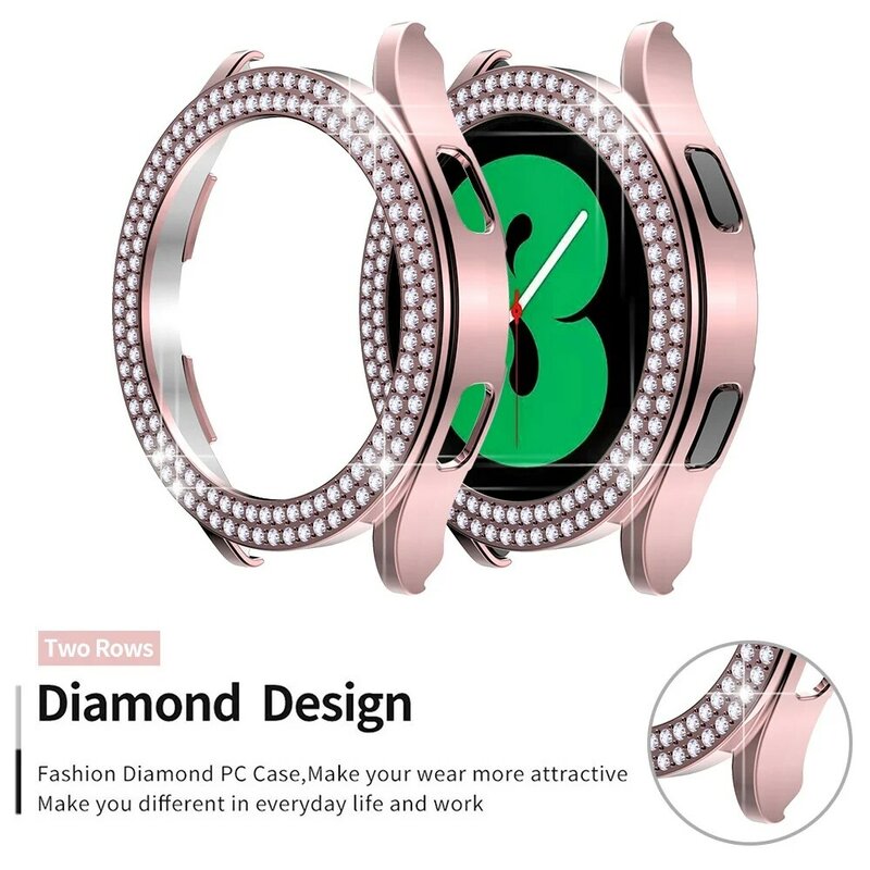 여성용 패션 다이아몬드 보호 케이스, 삼성 갤럭시 워치 4, 40mm, 44mm, 커버 액티브 2, PC 범퍼 경량 프레임