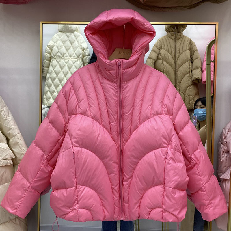 Manteau à capuche en duvet de canard pour femme, manches longues, bouffant court, veste légère, monochromatique, nouveau, décontracté, hiver