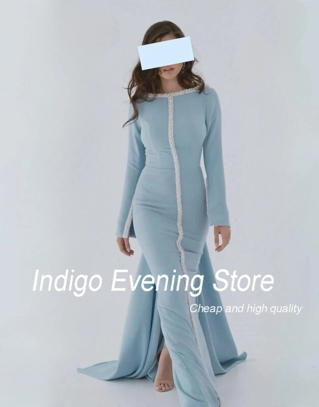 Indigo Prom Dresses Fashion Boat Neck Sequin Slit Party Dress Sexy Backless Formal Evening Dress For Women 2024 이브닝드레스