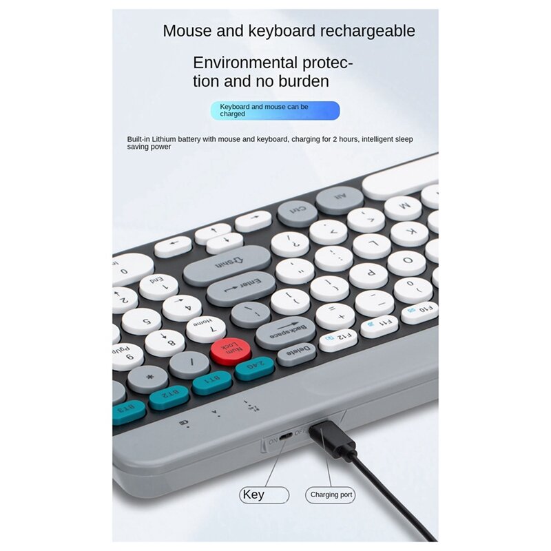 Tastiera e Mouse Wireless Bluetooth Round Keycap adatti a tablet e laptop