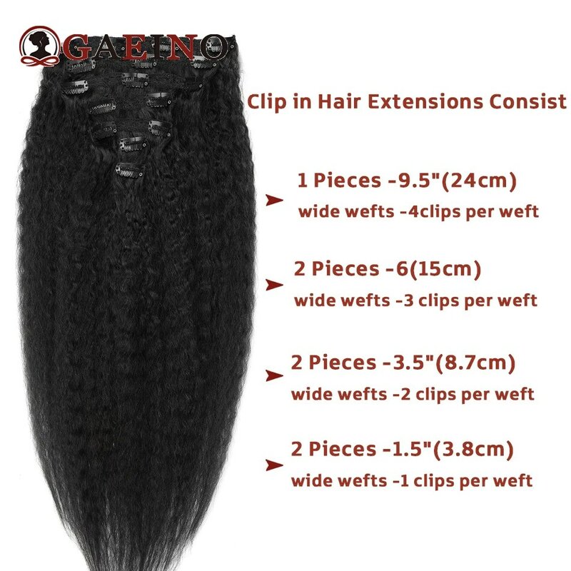 Kinky Straight Clip em extensões de cabelo humano para mulheres, cor natural, 100% Remy, peruca de cabeça cheia, 8-28in, 7PCs por conjunto