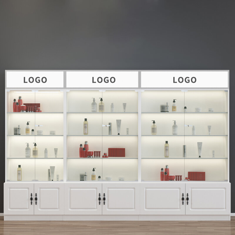 Estantes de supermercado personalizados con luz Led, vitrina de muebles de tienda, vitrina de productos modernos y simples