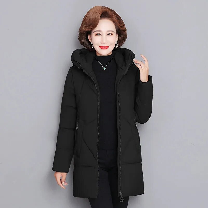 Down Cotton Jacket Women 2023 Autumn Winter New Middle-aged Mother Long Padded Coat Female Hooded Large Size Thick Parkas 6XL