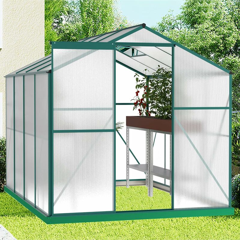 温室で歩く、引き戸と調整可能な屋根を備えた強化された緑色の家、アップグレードされた安定性と実用的、6x8ft