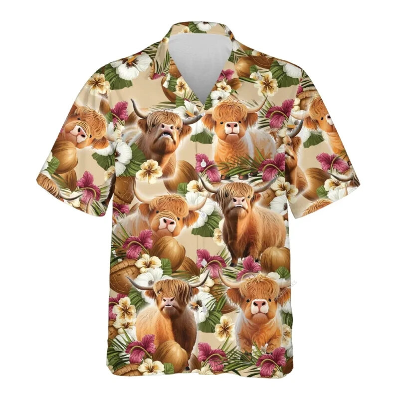 재미있는 동물 3D 프린트 비치 셔츠, 귀여운 애완 동물 그래픽 셔츠, 남성 의류, 캐주얼 하와이 서핑 반팔 소년 블라우스