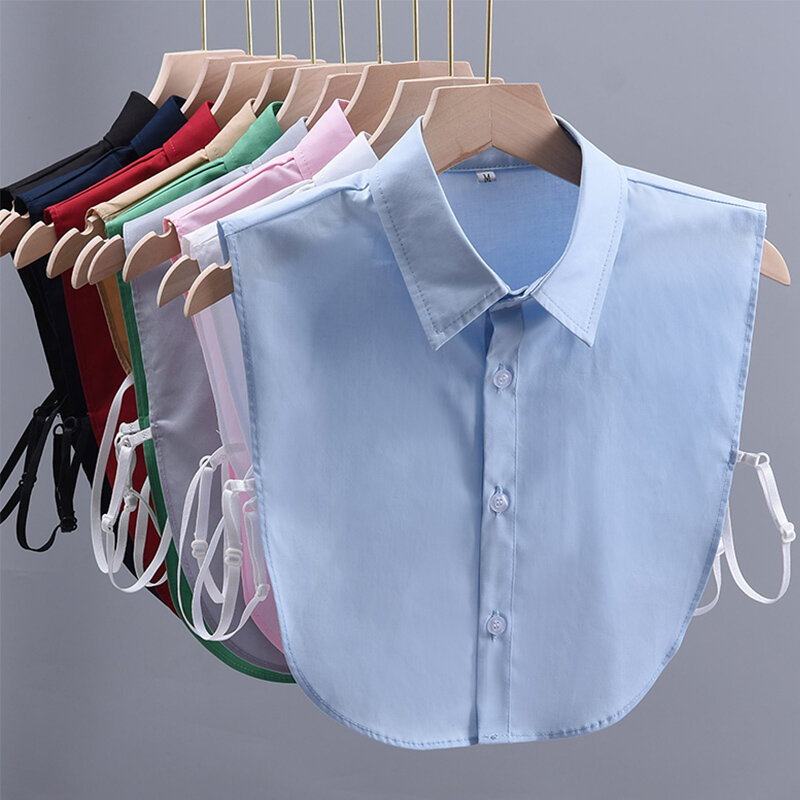 Camisa de solapa desmontable de algodón para mujer, cuello falso, blusa falsa de Color sólido, ropa de cuello, suéter, accesorios de ropa