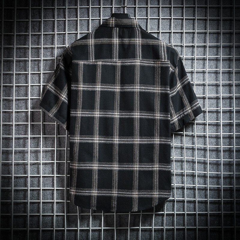 Verão xadrez camisa masculina hip hop verificado camisa de manga curta alta qualidade primavera nova oversize streetwear cinza retro blusas sociais