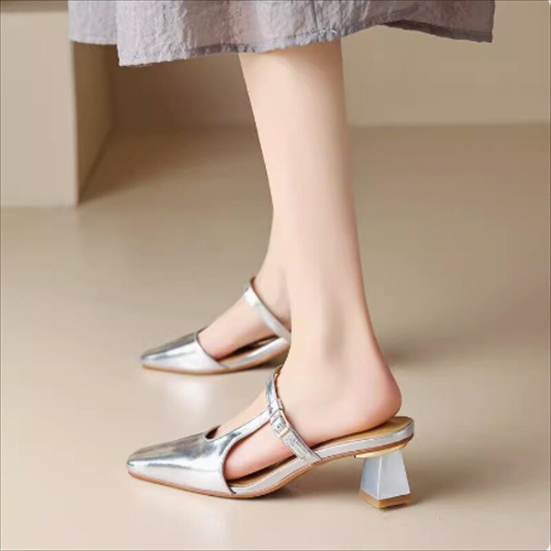 Frauen Sandalen Mode Hausschuhe Schuhe quadratische Zehen dünne High Heels Maultier Sandalen Schnalle Sommer Dame Party Slipper Slides