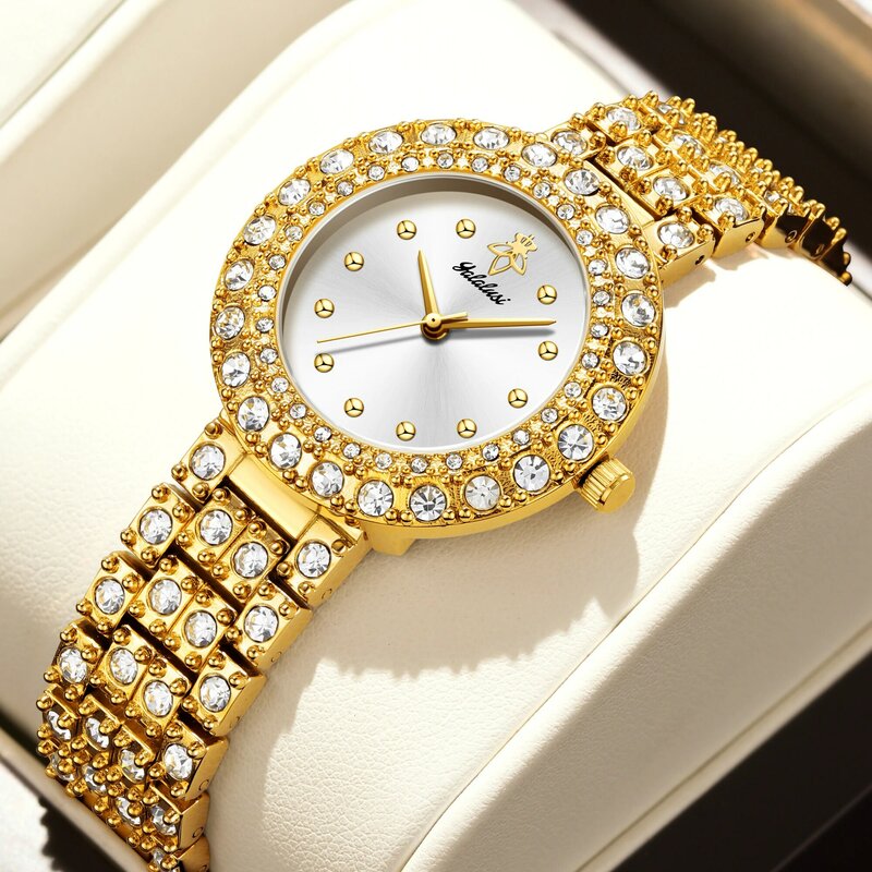 YaLaLuSi Brand Classic Hot Selling Women's Watches Gold Crystal Diamonds Luxury Box Watch Remover Ladies Gift Ion Gold Plating