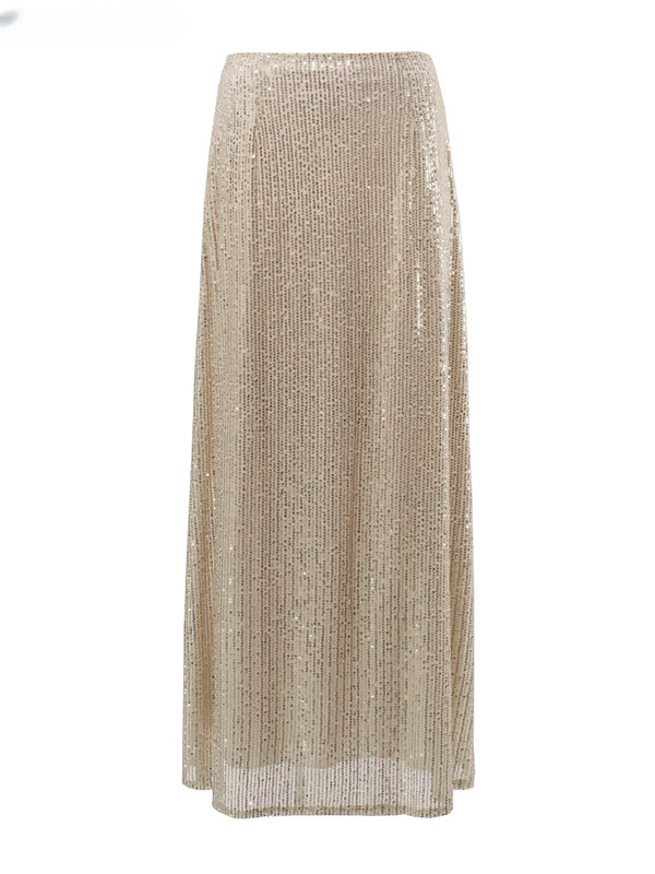 Suninbox-falda de lentejuelas de seda para mujer, faldas largas de cintura caída, ropa de calle clásica, ropa femenina de moda, elegante, 2023