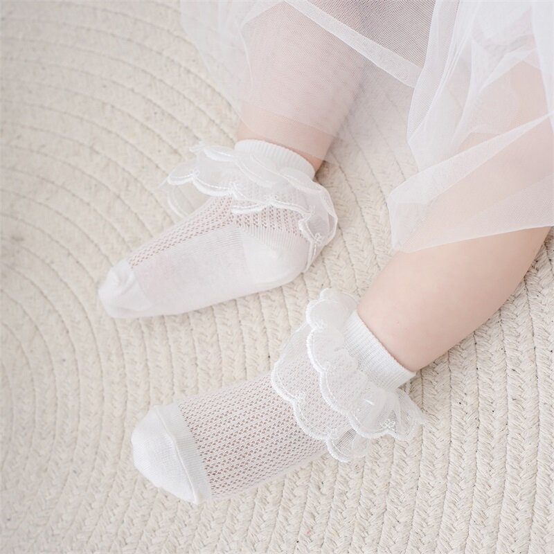 VISgogo Baby Girls Ruffle Socks Soft Mesh Frilly Socks Princess Dress Socks Toddler Ankle Socks