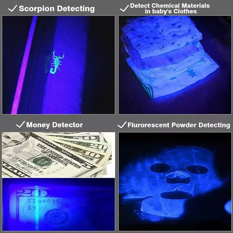 Linterna UV con función de zoom, Detector de manchas de orina de mascotas, escorpión, Mini luz UV, batería de 18650