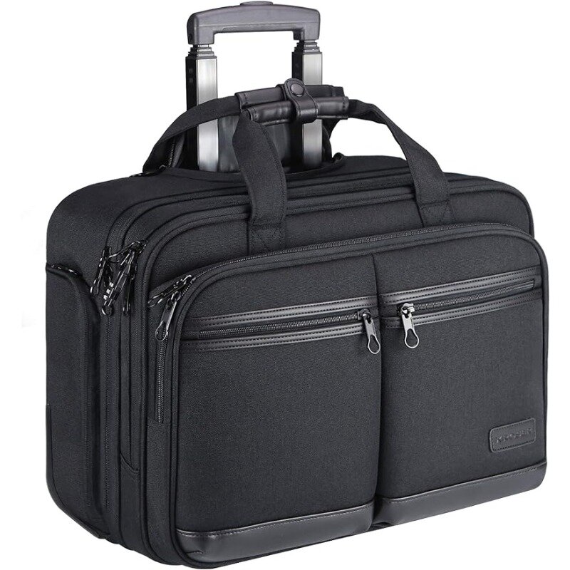 RFID 포켓이 있는 노트북 방수성 롤링 컴퓨터 가방, 여행, 비즈니스, 남성, 여성용, 블랙, 최대 17.3 인치