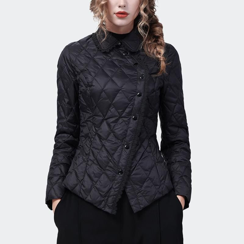 Primavera autunno donna colletto corto in pizzo con giacca imbottita in cotone a vita sottile e sottile di alta qualità